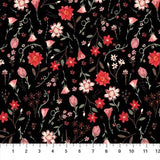 Figo Fabrics Roses are Red Black with Pink  Flowers 90486-99