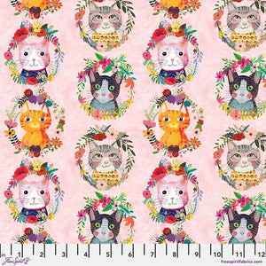 Freespirit Fabrics Floral Pets Kitty Wreaths  Pink  PWMC051.XPINK