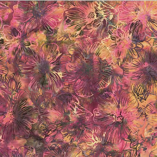 Hoffman Fabrics Bail Batik  Outline Flowers Bohemian T2437-614