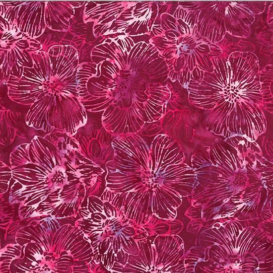 Hoffman Fabrics Bail Batik  Outline Flowers Burgandy T2437-38