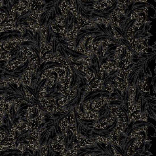 Hoffman Fabrics Holiday Wishes Damask Black/Gold U7768-4G