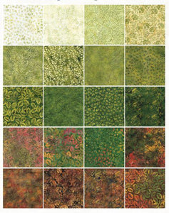 Island Batik Earthly Greens Strip Pack 40 pieces 2.5"x43" 20 designs