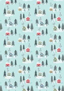 Lewis and Irene Snow Day Flannel  Houses on Icy Blue  F36.2