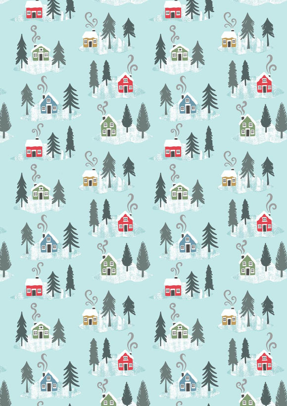 Lewis and Irene Snow Day Flannel  Houses on Icy Blue  F36.2
