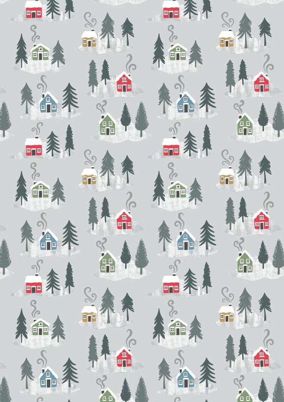 Lewis and Irene Snow Day Flannel Houses on Silver F36.1