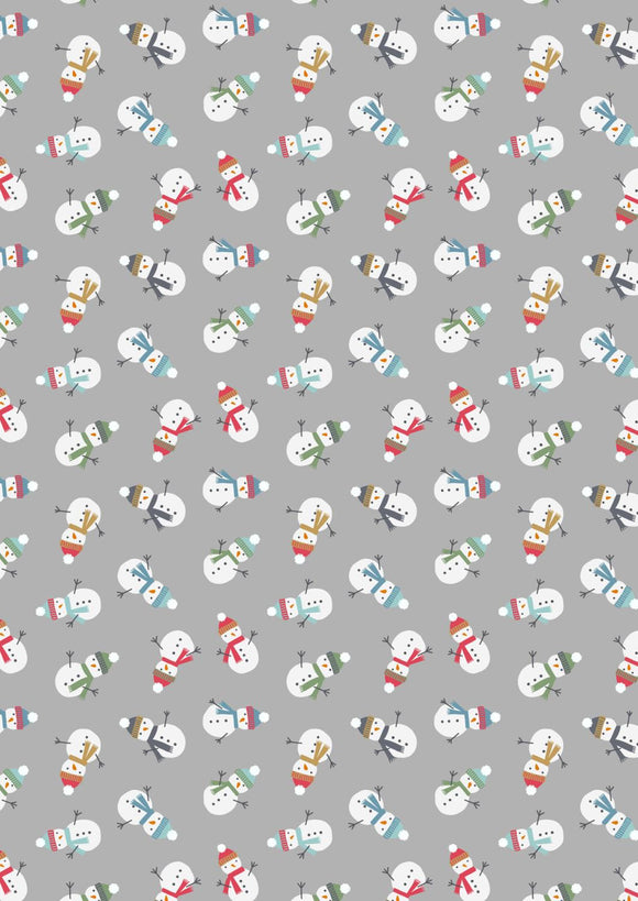 Lewis and Irene Snow Day Flannel Scattered Snowmen on Grey F35.2