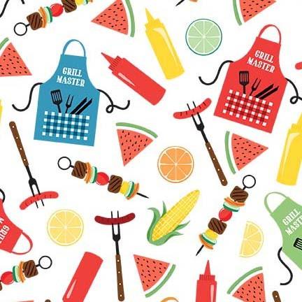 Michael Miller Fabrics Best BBQ Ever Good Eats  DCX10538-WHIT-D