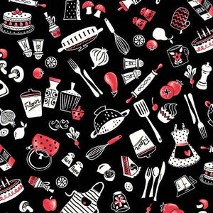 Michael Miller Fabrics Kiss the Cook In The Kitchen CX9755-BLAC-D