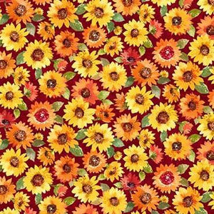 Michael Miller Fabrics Pumpkin Farm Mini Sunflowers DCX9679-WINE-D