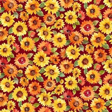 Michael Miller Fabrics Pumpkin Farm Mini Sunflowers DCX9679-WINE-D