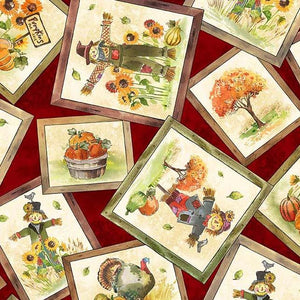 Michael Miller Fabrics Pumpkin Farm Scarecrow Portraits  DCX9676-WINE-D