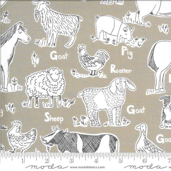 Moda Fabrics On the Farm Animals Khaki 20702 18