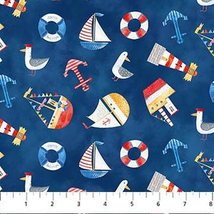 Northcott Fabrics Out to Sea Nautical Tossed Navy 26655-47