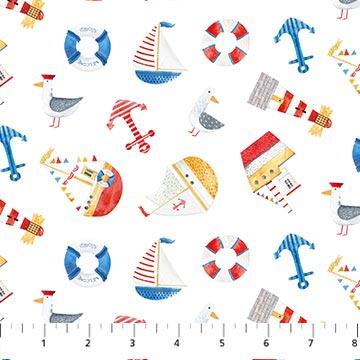 Northcott Fabrics Out to Sea Nautical Tossed White 26655-10
