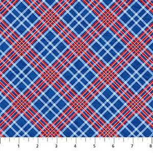 Northcott Fabrics Power Play Hockey Plaid Blue Red 23627-44