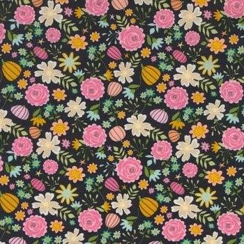 Poppie Cotton Fabric Kitty Loves Candy Pretty Pumpkins Black  KC23919