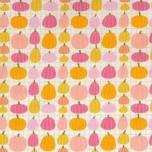 Poppie Cotton Fabric Kitty Loves Candy Pumpkin Patch White  KC23905