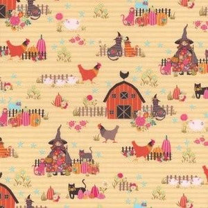 Poppie Cotton Fabric Kitty Loves Candy The Good Witch Orange KC23910