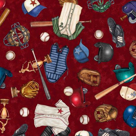 QT Fabrics America's Pastime Baseball Motifs Toss Wine 1649 28352 M