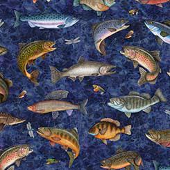 QT Fabrics Fish Tails Fish Allover Midnight  30067-W