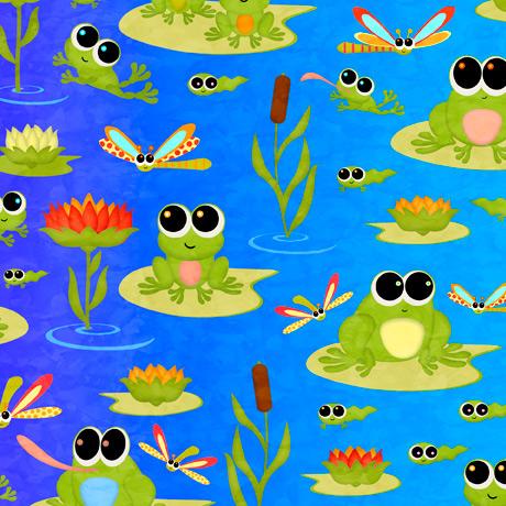 QT Fabrics Hip Hop Frog & Lotus 1649 28695-B