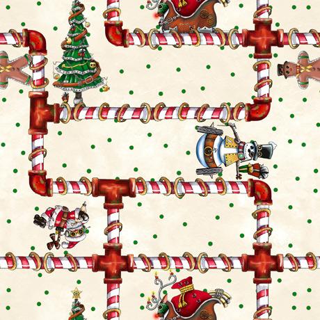QT Fabrics Steampunk Christmas Candy Cane Pipes 28903-E