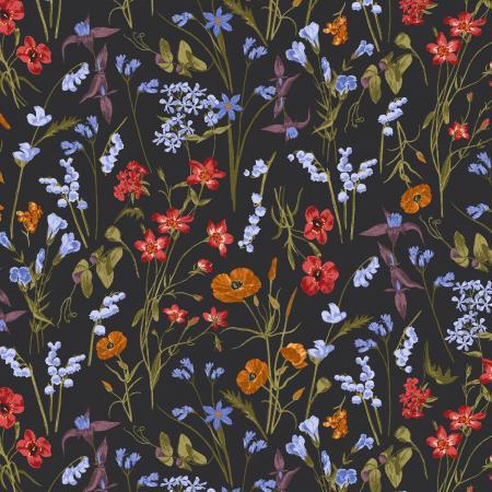 RJR Fabrics Ode To Poppies Wild Meadows Charcoal RJ4401-CH2