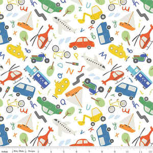 Riley Blake Designs Flannel Automobiles  F14695-WHITE