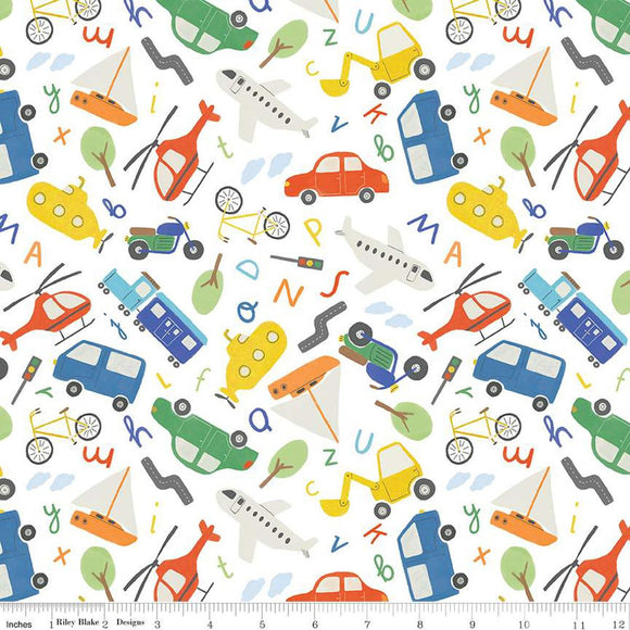 Riley Blake Designs Flannel Automobiles  F14695-WHITE