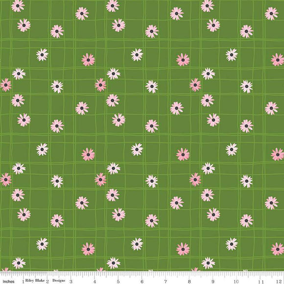 Riley Blake Designs Flour & Flower Flower Grid Green C14014-Green
