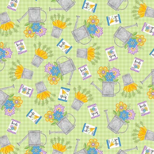 Studio E Fabrics Happy Spring Tossed Watering Cans E-6016-69