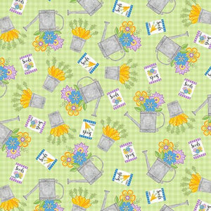 Studio E Fabrics Happy Spring Tossed Watering Cans E-6016-69