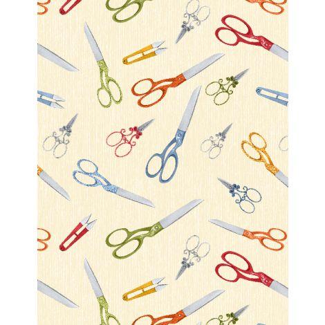 Wilmington Prints Common Threads Scissors All Over Creme 3061 21755 119