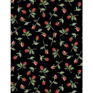 Wilmington Prints Daydream Garden Rose Bud Toss Black 3056-50014-937