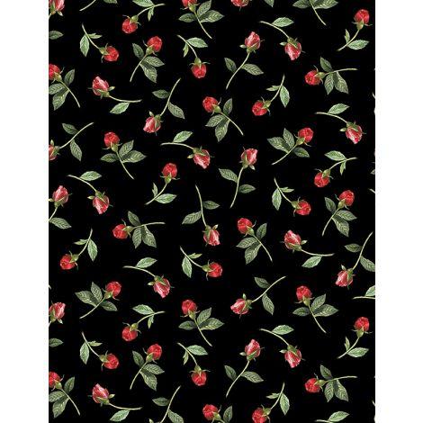 Wilmington Prints Daydream Garden Rose Bud Toss Black 3056-50014-937