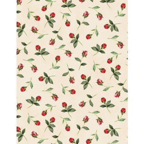 Wilmington Prints Daydream Garden Rose Bud Toss Cream  3056-50014-237