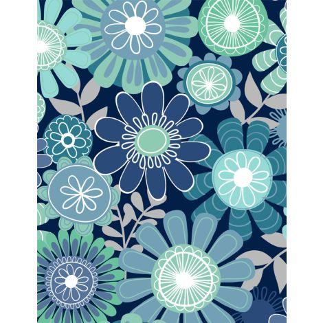 Wilmington Prints Windsong Meadows Blossoms All Over Navy 3053-11601-447