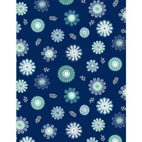 Wilmington Prints Windsong Meadows Blossoms Toss  Navy 3053-11602-474