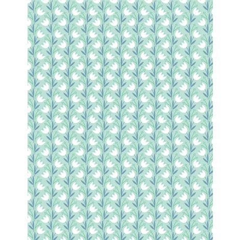 Wilmington Prints Windsong Meadows Climbing Tulips Teal  3053-11607-714
