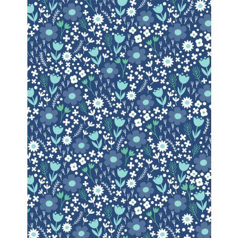 Wilmington Prints Windsong Meadows Floral All Over Blue 3053-11603-417