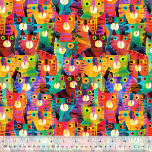 Windham Fabrics Catsville Clutter Cats Rainbow 53483D-4
