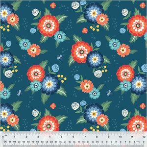 Windham Fabrics Clover & Dot Dahlia Bouquets Dark Blue 53861-2