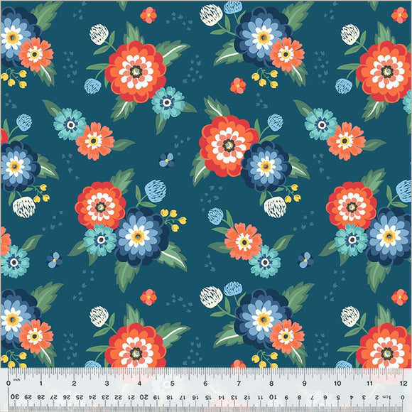 Windham Fabrics Clover & Dot Dahlia Bouquets Dark Blue 53861-2