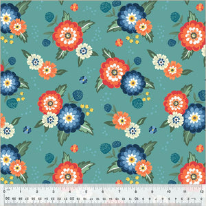 Windham Fabrics Clover & Dot Dahlia Bouquets Soft Teal 53861-3