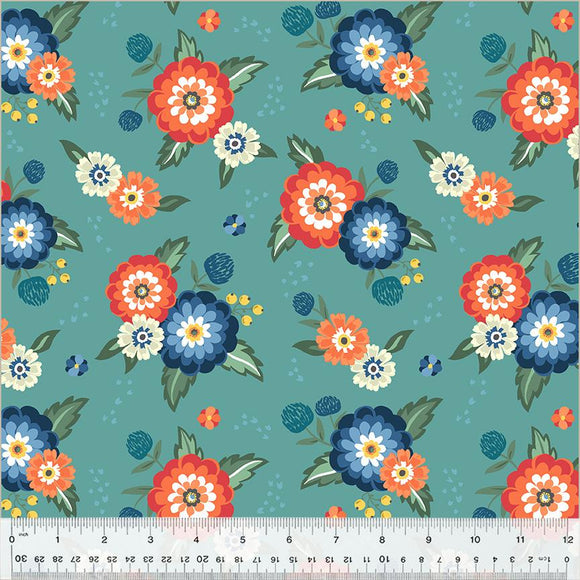 Windham Fabrics Clover & Dot Dahlia Bouquets Soft Teal 53861-3