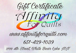 Affinity For Quilts Gift Card Certificate